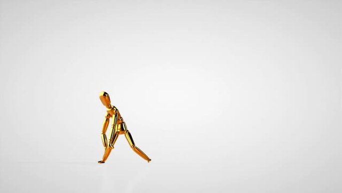 有趣的金色人体模型机器人风格舞蹈，无缝循环，白色工作室