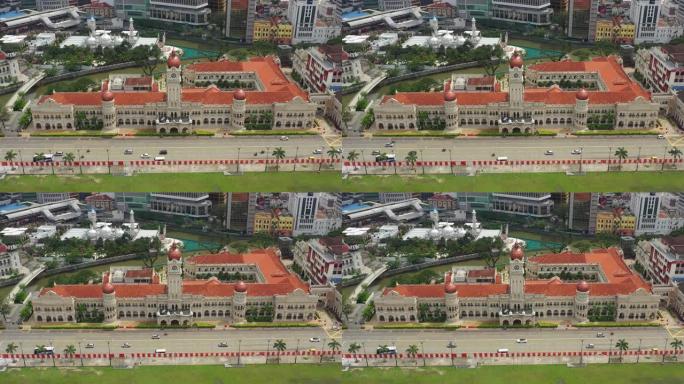 阳光明媚的一天飞行吉隆坡城市宫殿交通河畔空中全景4k马来西亚