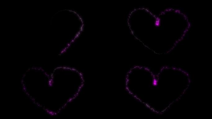 飞行闪烁粒子的动画在黑暗的背景上形成一个心形符号或类似符号。圣瓦伦丁节日美丽的爱情象征。4K