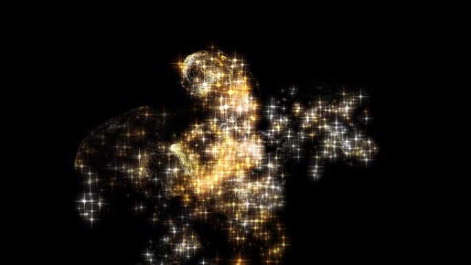 火花金星尘埃模糊bokeh夜空为网络横幅宽屏背景。3D图形星星闪闪发光。