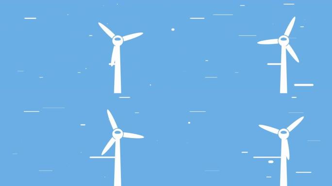 风力发电机，旋转风力发电机和风的简单动画