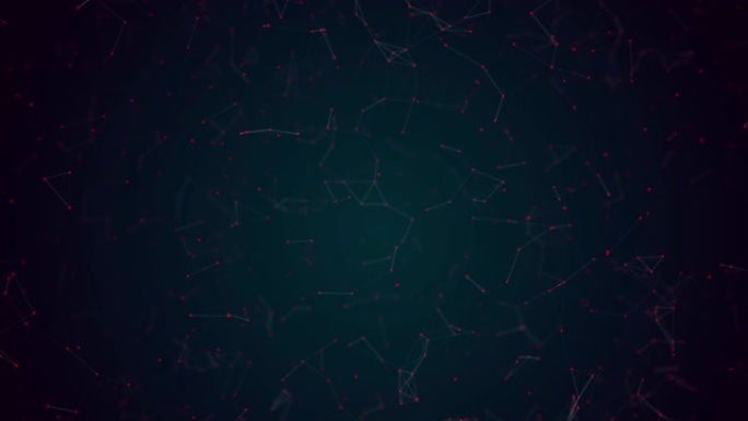3D抽象丛红点飞行线框网络和蓝色空间背景上的白线。安全未来计算机和科学概念。抽象技术插图4k运动图形