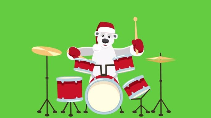 卡通北极熊平圣诞人物打鼓动画与luma哑光