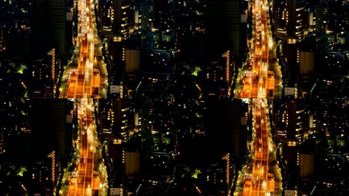 延时-日本东京夜间的交通城市景观