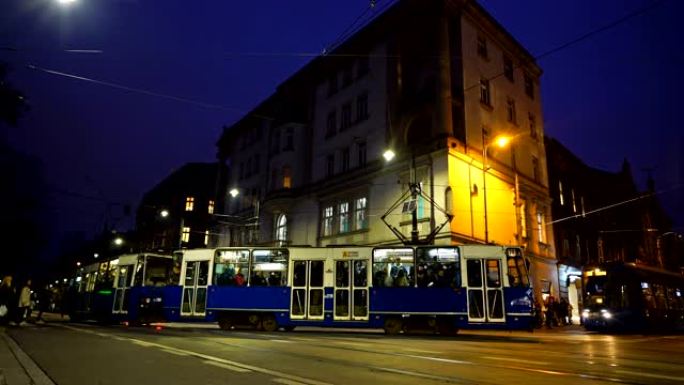 克拉科夫市中心的有轨电车