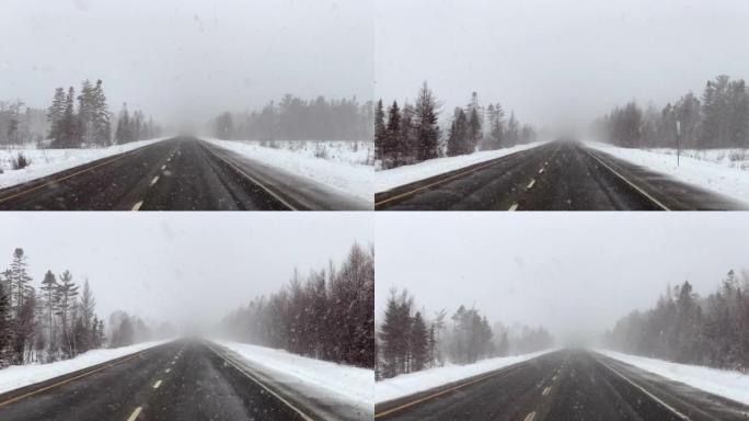 暴风雪期间在高速公路上行驶