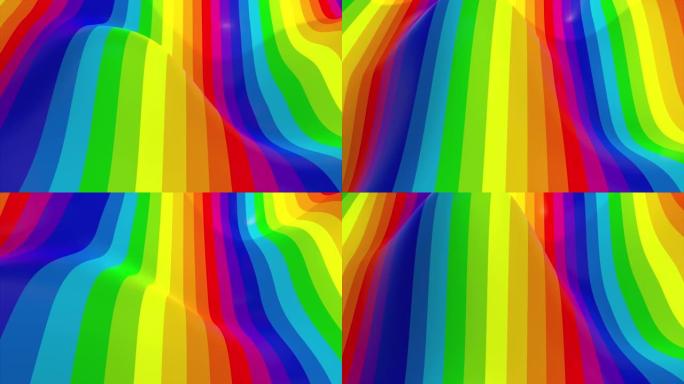 多色波浪条纹。计算机生成的具有彩虹色的表面，3d渲染