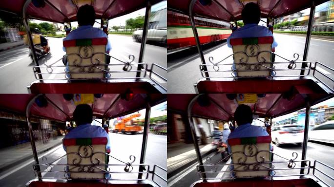 时间流逝，泰国曼谷的嘟嘟车在街上行驶。