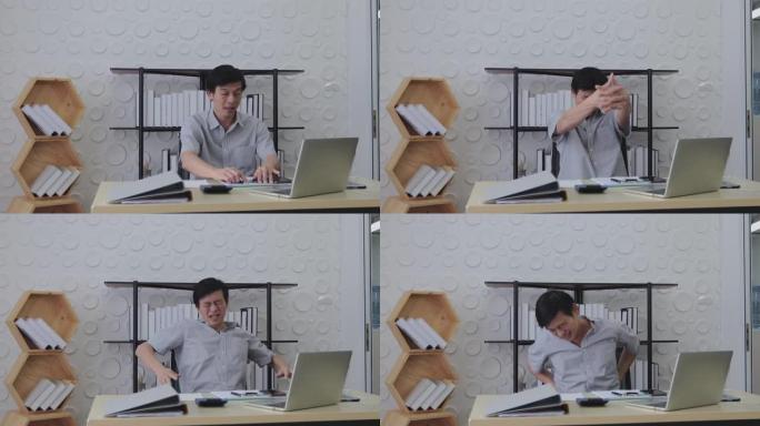 一位亚洲老人使用计算器，努力工作直到压力大。