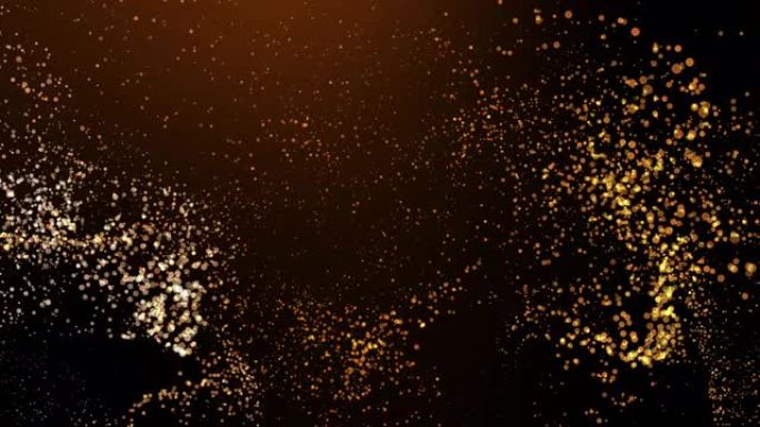火花闪烁的金色星星尘埃模糊bokeh夜间舞台背景。3D图形星星闪光运动。