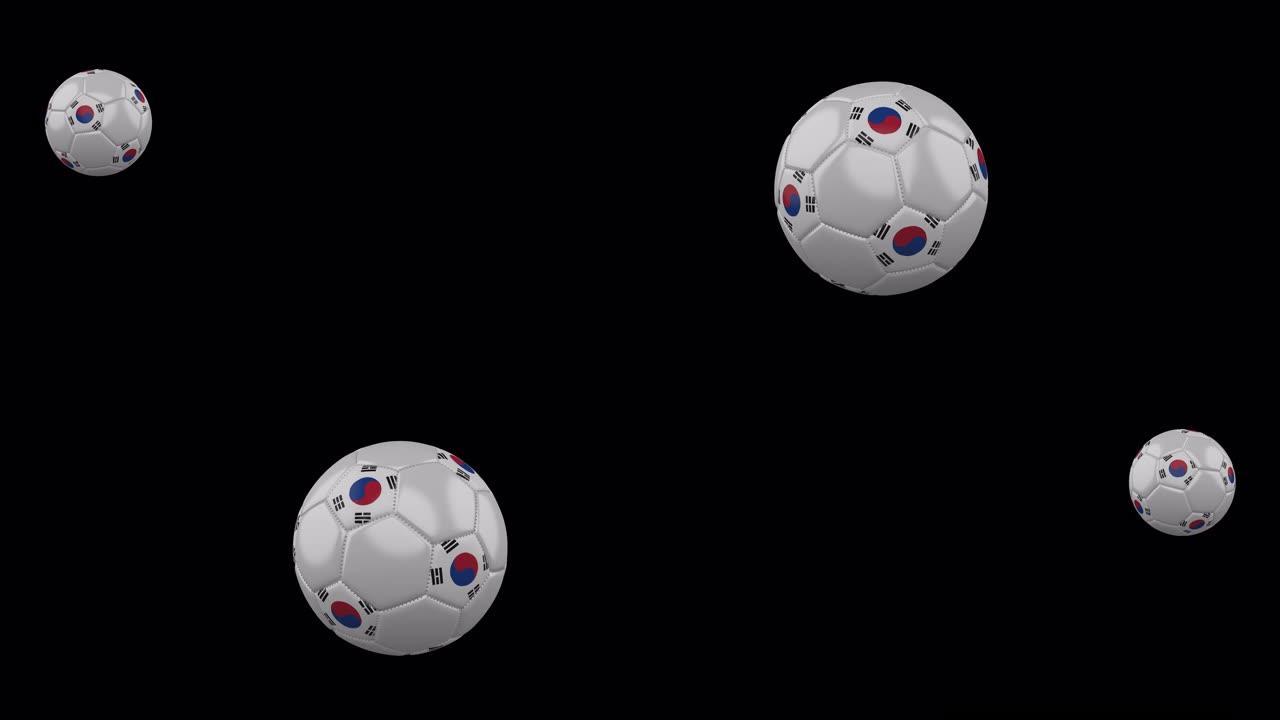 透明背景下的飞行足球上的韩国国旗，阿尔法通道