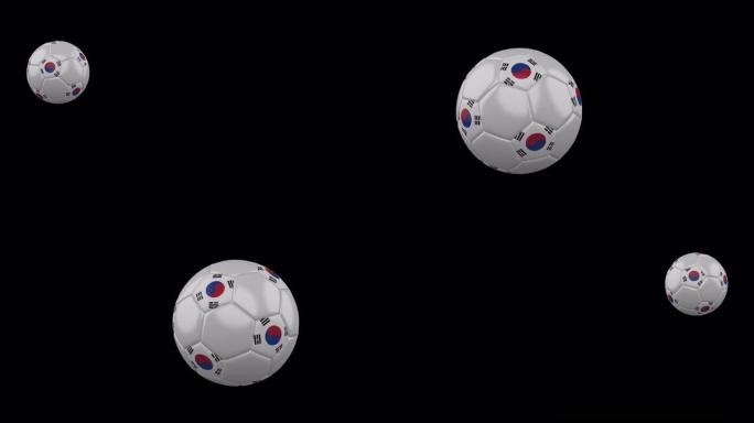 透明背景下的飞行足球上的韩国国旗，阿尔法通道