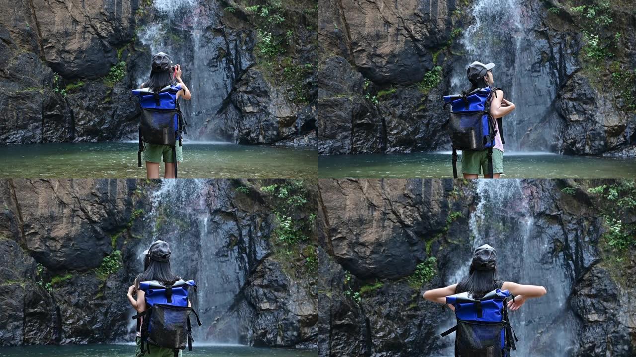 五瀑布中的女孩旅拍