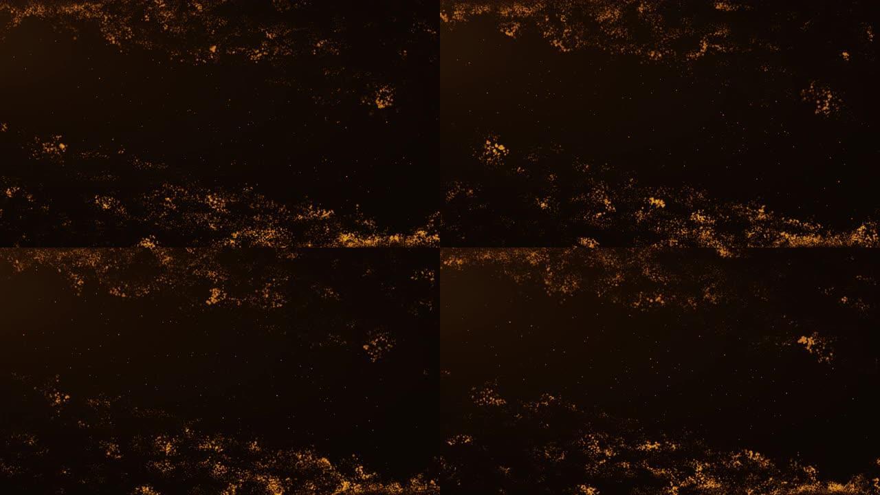 金色粒子抽象背景与耀斑闪耀地板粒子星尘。