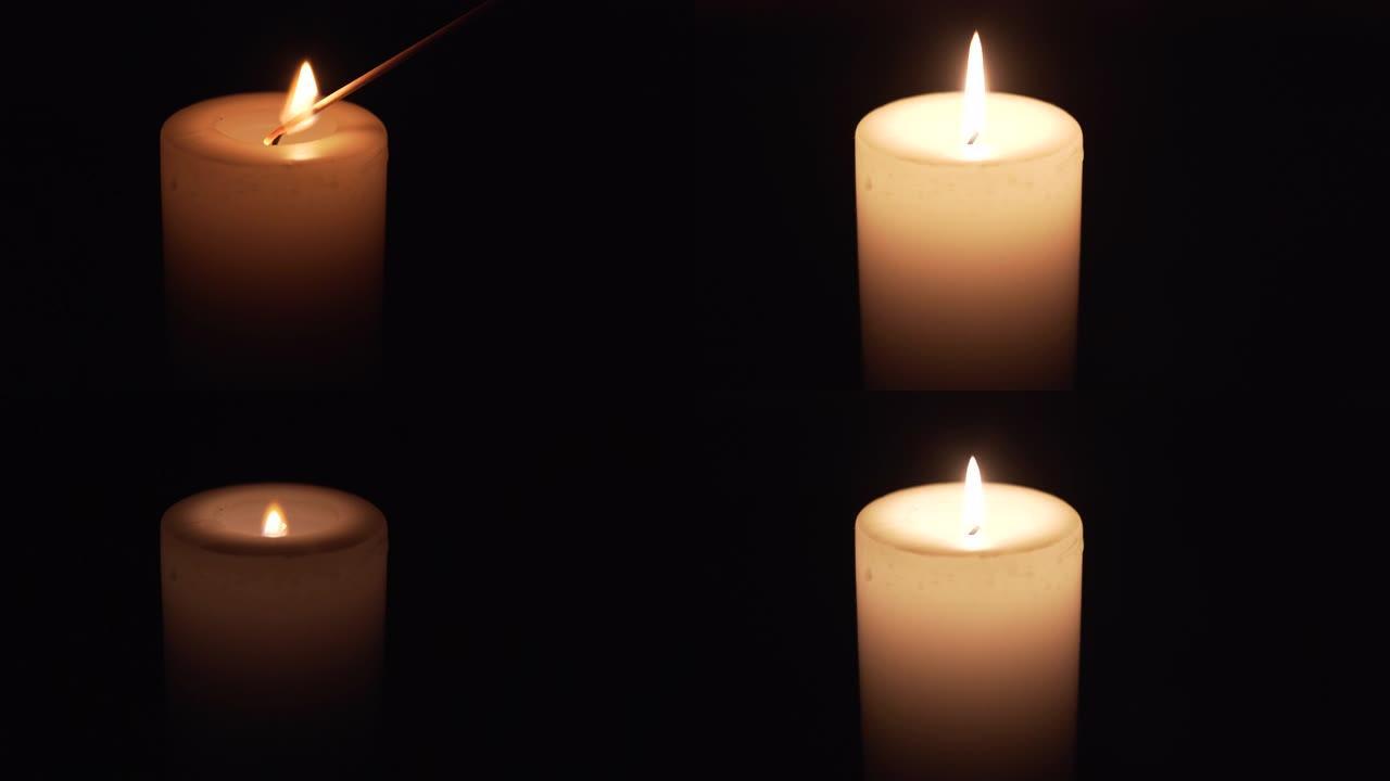 在弱光下关闭蜡烛的镜头，该蜡烛被点亮，过了一会儿就熄灭了-prores log
