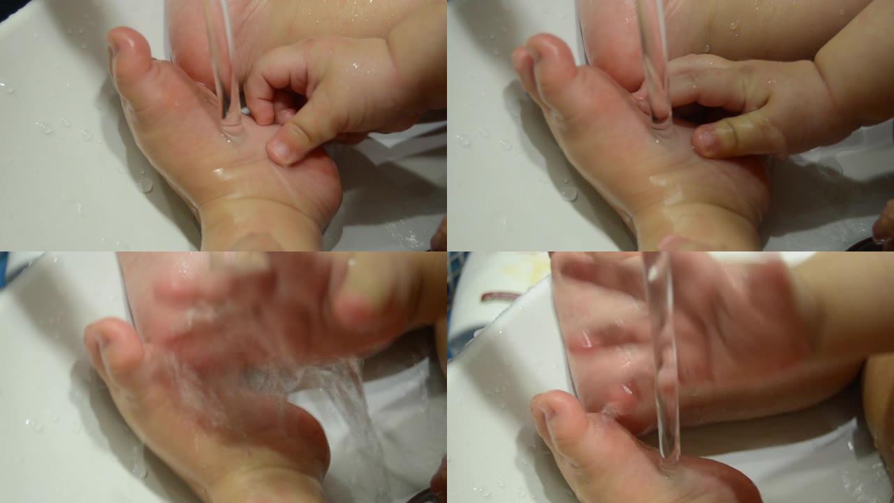 婴儿洗脚的特写镜头
