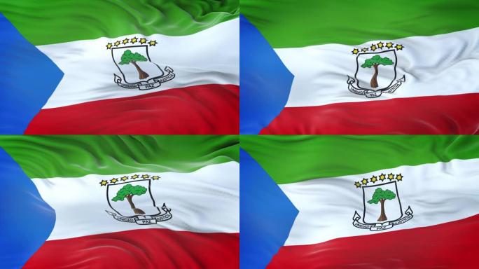 赤道几内亚国旗迎风飘扬，织物质地细腻。无缝循环