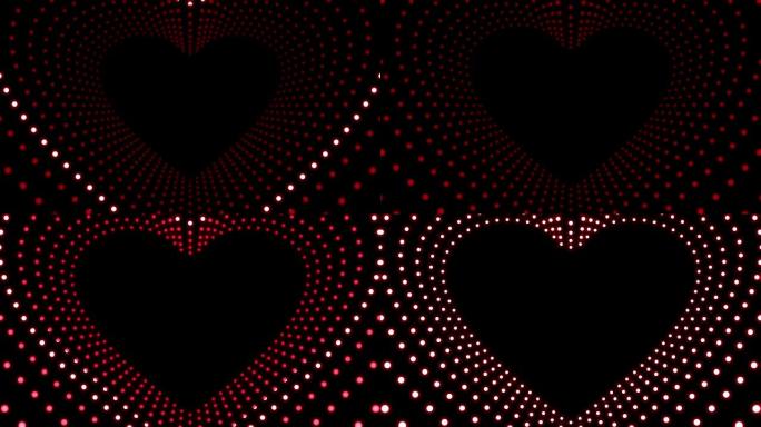 红色霓虹灯心脏隧道动画与点光魔法环绕。情人节的设计元素。