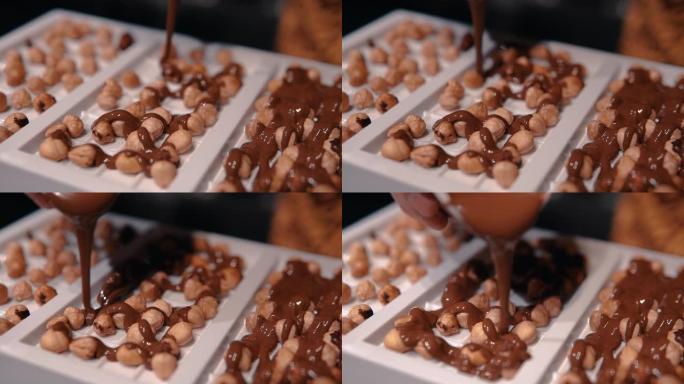 用巧克力填充坚果甜品展示实拍素材
