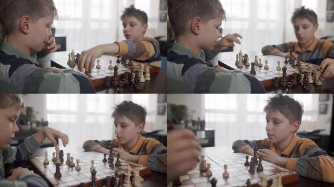 小男孩一起下棋视频素材国际象棋活动棋艺