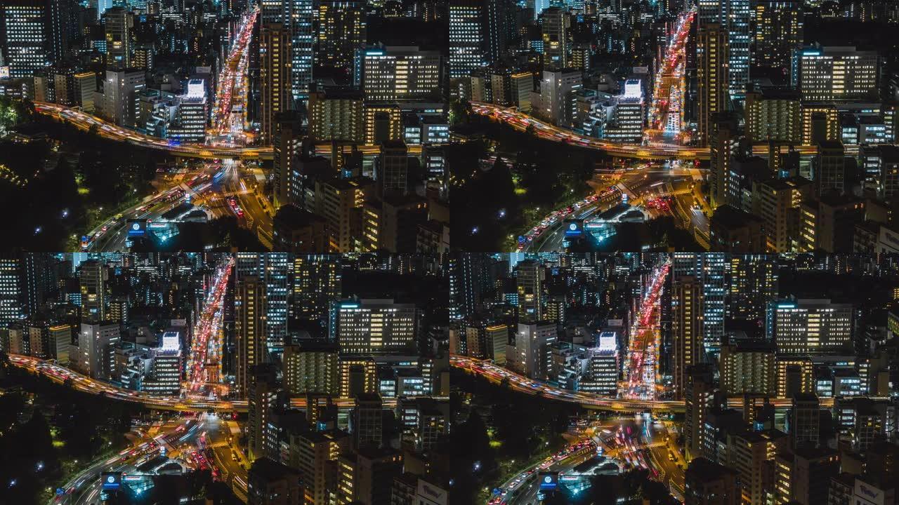 4k延时: 从文京市民中心摩天大楼和高峰时段平移东京城市景观港区主干道和天际线