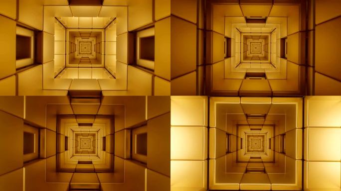 隧道环路结构未来广场立方体黄金3D插图