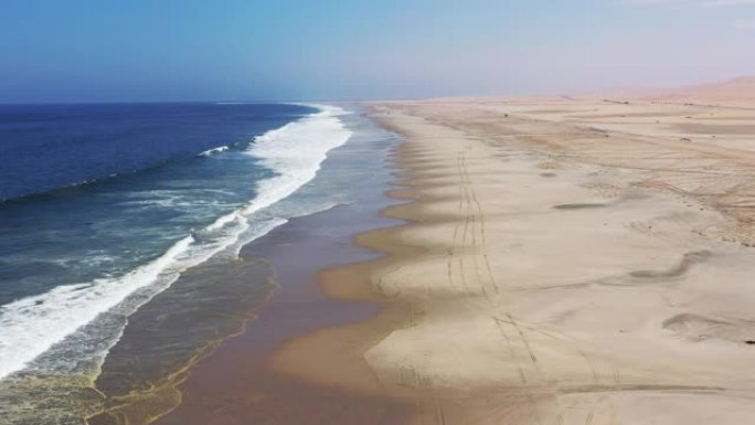 纳米比亚Swakopmund Langstrand海滩沃尔维斯湾无人机视频飞行一