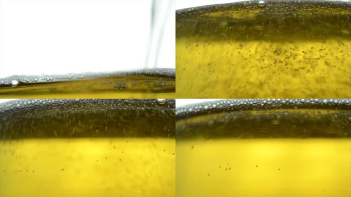 黄啤酒特写，微距拍摄。