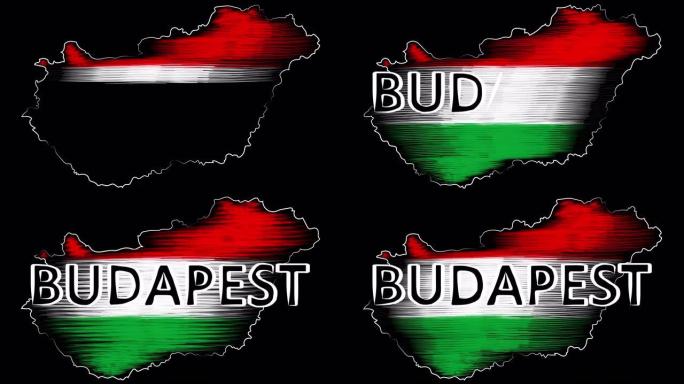 布达佩斯匈牙利为地图和旗帜着色。运动设计。