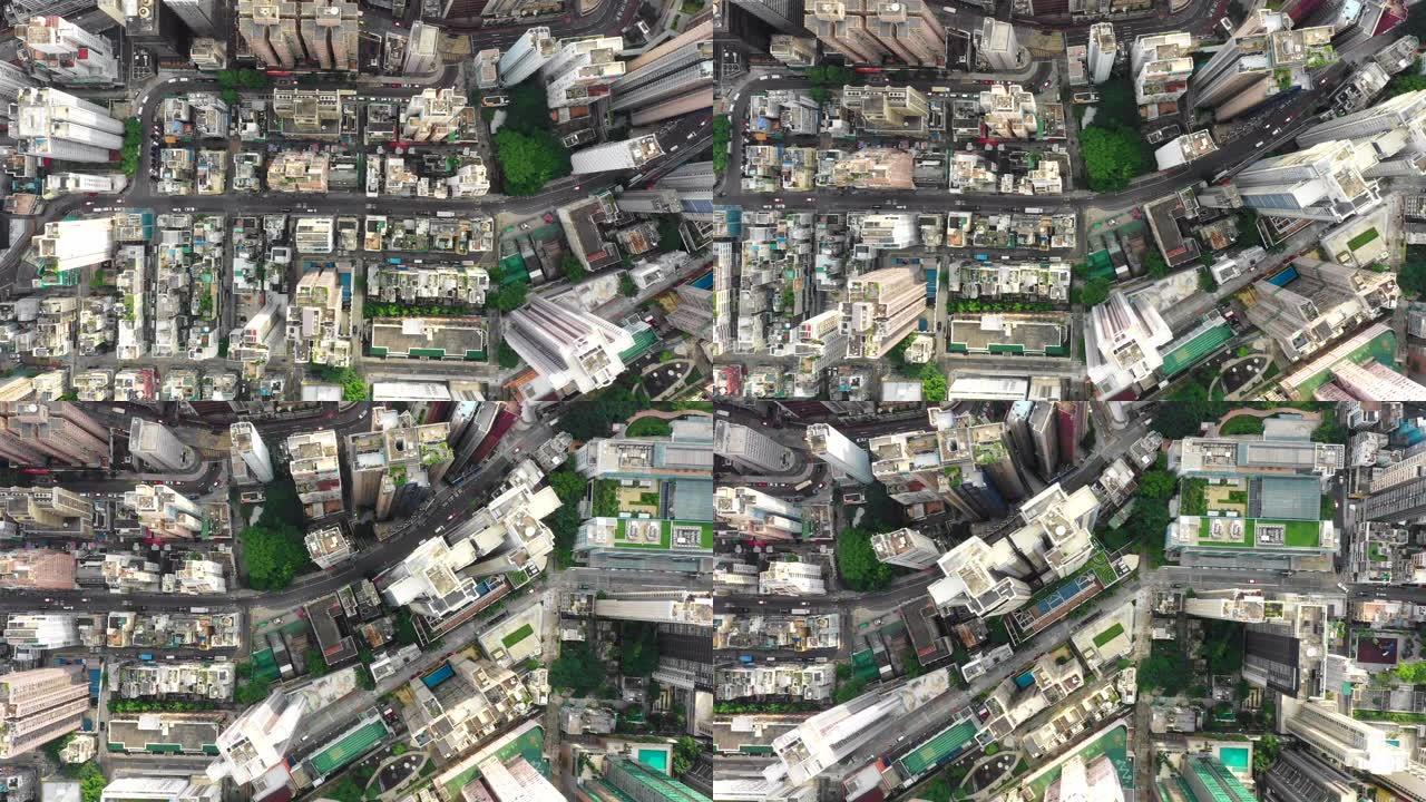 在中国香港大型金融和商业城市的摩天大楼的鸟瞰图无人机拍摄