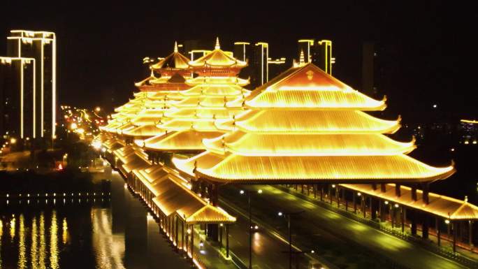 柳州凤凰岭大桥夜景航拍
