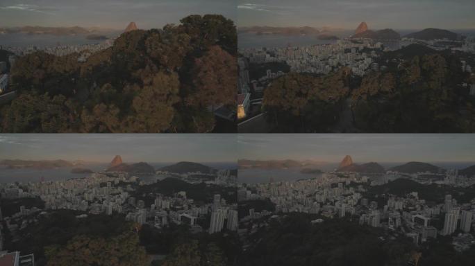 从森林进行空中跟踪以揭示巴西里约热内卢的糖面包山