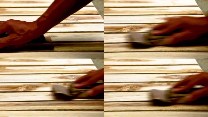 用砂纸打磨木材手工木匠
