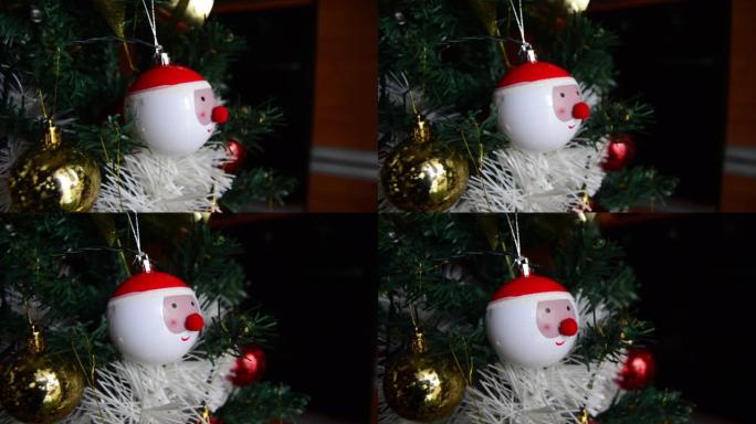 圣诞装饰细节。圣诞老人圣诞舞会挂在树上