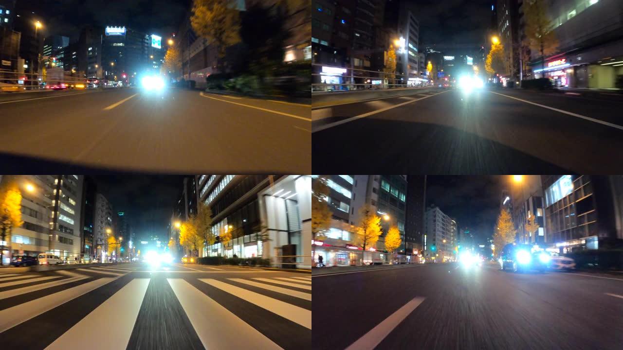 夜间/后视在城市中行驶