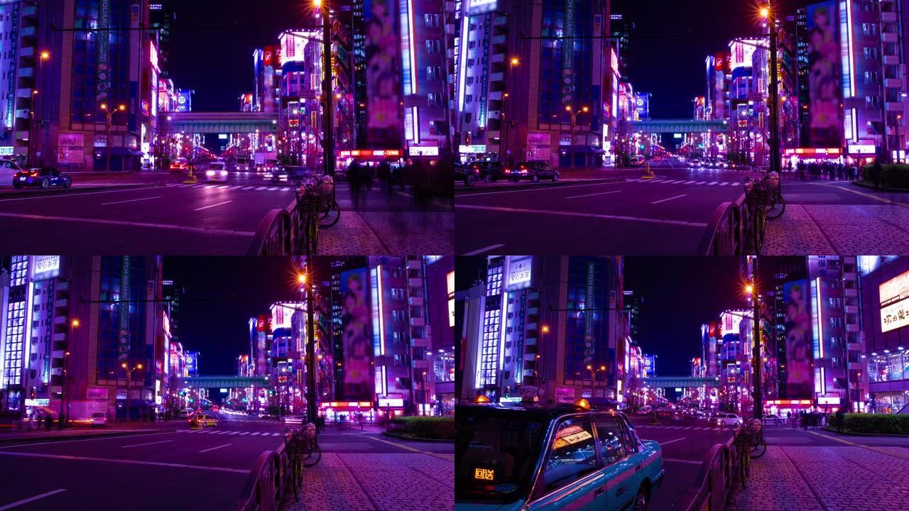 秋叶原东京市区霓虹灯街的夜晚时光倒流