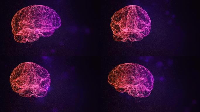 大脑的3d明亮动画和令人困惑的思想，由太空中的闪闪发光的粒子与飞行的散景解释。