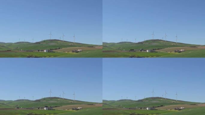 蓝天下的风力涡轮机景观