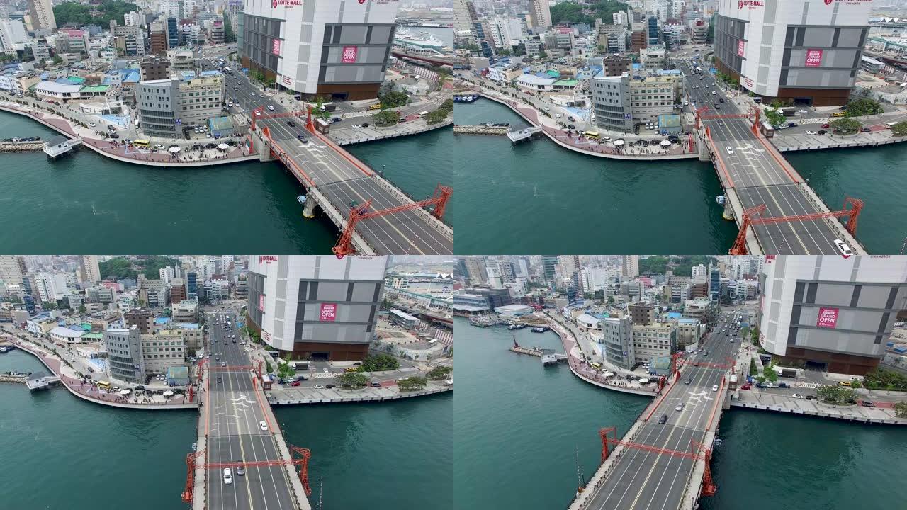 亚洲釜山永道代桥鸟瞰图。