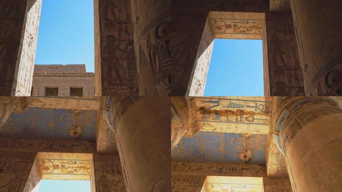 梅迪内·哈布神庙。埃及，卢克索。Medinet Habu的Ramesses III太平间庙宇是埃及卢