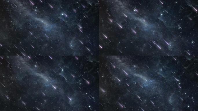 流星彗星从外太空夜空天堂下雨-4k无缝循环运动背景动画