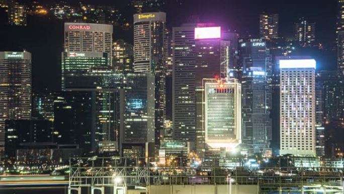 香港天际线的昼夜转换时间流逝。