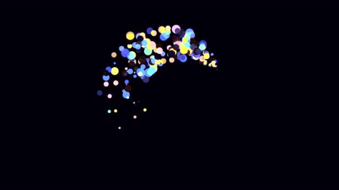 抽象的彩色气泡在黑色背景上围成一圈飞舞，无缝循环。动画。许多明亮美丽的cicles在黑暗中快速移动