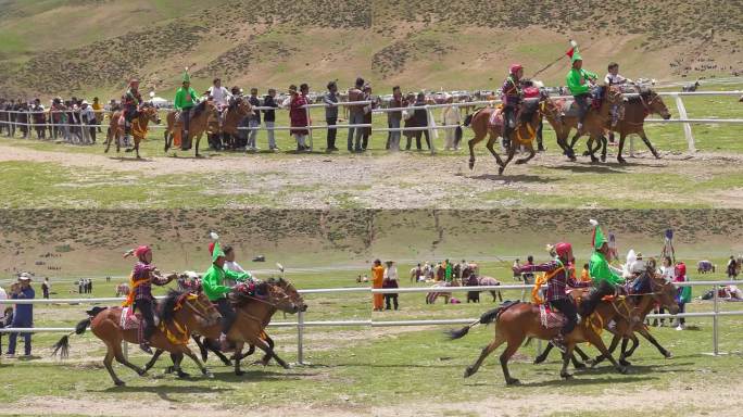 藏族赛马比赛活动 赛马 赛事骏马比赛草原