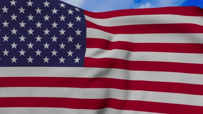 60帧/秒的美国风中飘扬的循环旗帜逼真的3D动画，包括alpha通道。