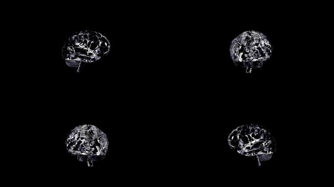 AI人工智能数字脑竞价数据深度学习计算机机器-渲染由玻璃制成的人脑。人工智能，死亡后意识的数字印记