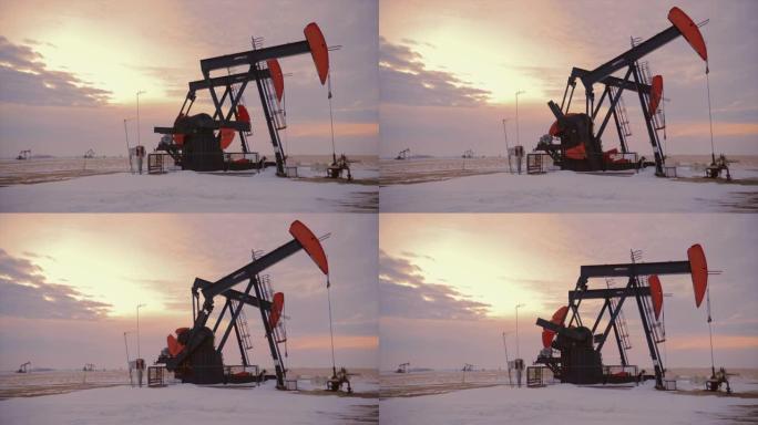 日落时的南瓜石油钻井