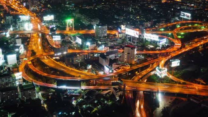 泰国曼谷市夜间高速公路的时间流逝