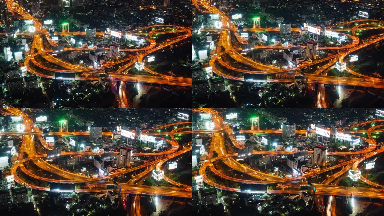 泰国曼谷市夜间高速公路的时间流逝