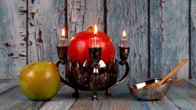 蜂蜜，苹果和石榴为传统节日符号rosh hashanah jewesh假日